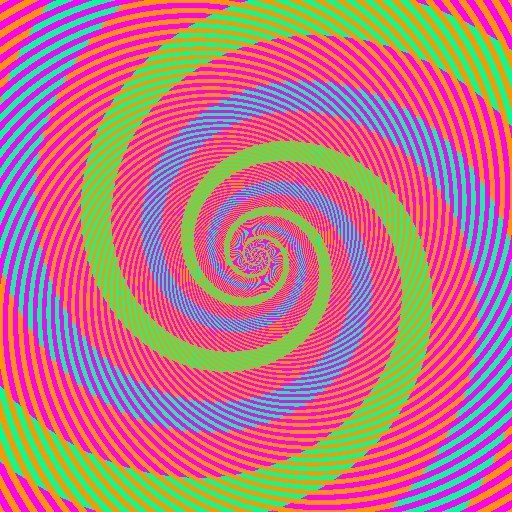 The spirals that appear blue and green are actually the same color.